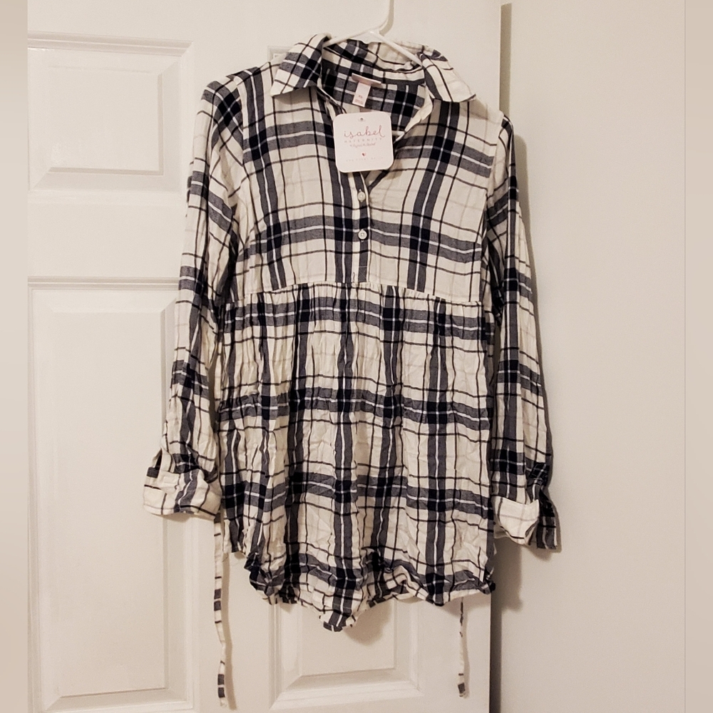 NWT Isabel Maternity XS Plaid Long Sleeve Tie Blouse Ingrid And Isabel New Tags